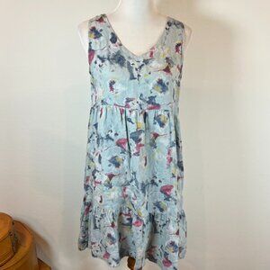 Bellambra 100% Italian Linen Dress S Floral Tie Neck Watercolor Coastal Beachy